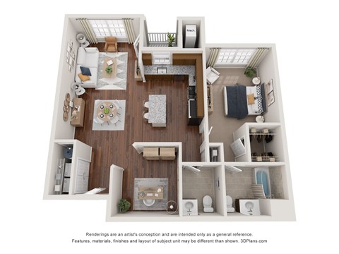 Floor plan for 1 bed, 1 bath, 1008 sqft